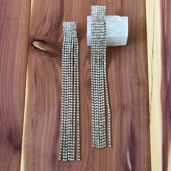 White Crystal Tassel Statement Earrings! - Picture 4 of 6